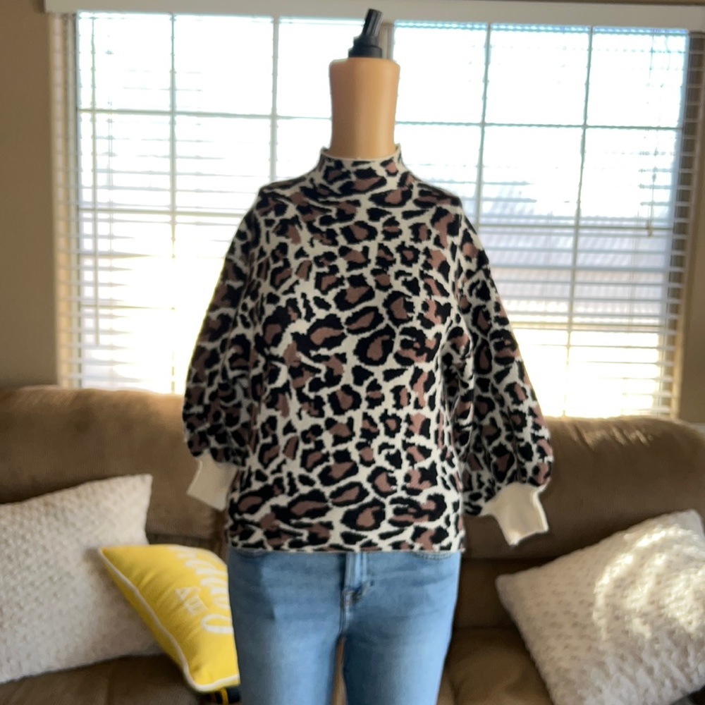 Anthropologie Cheetah Turtleneck Sweater